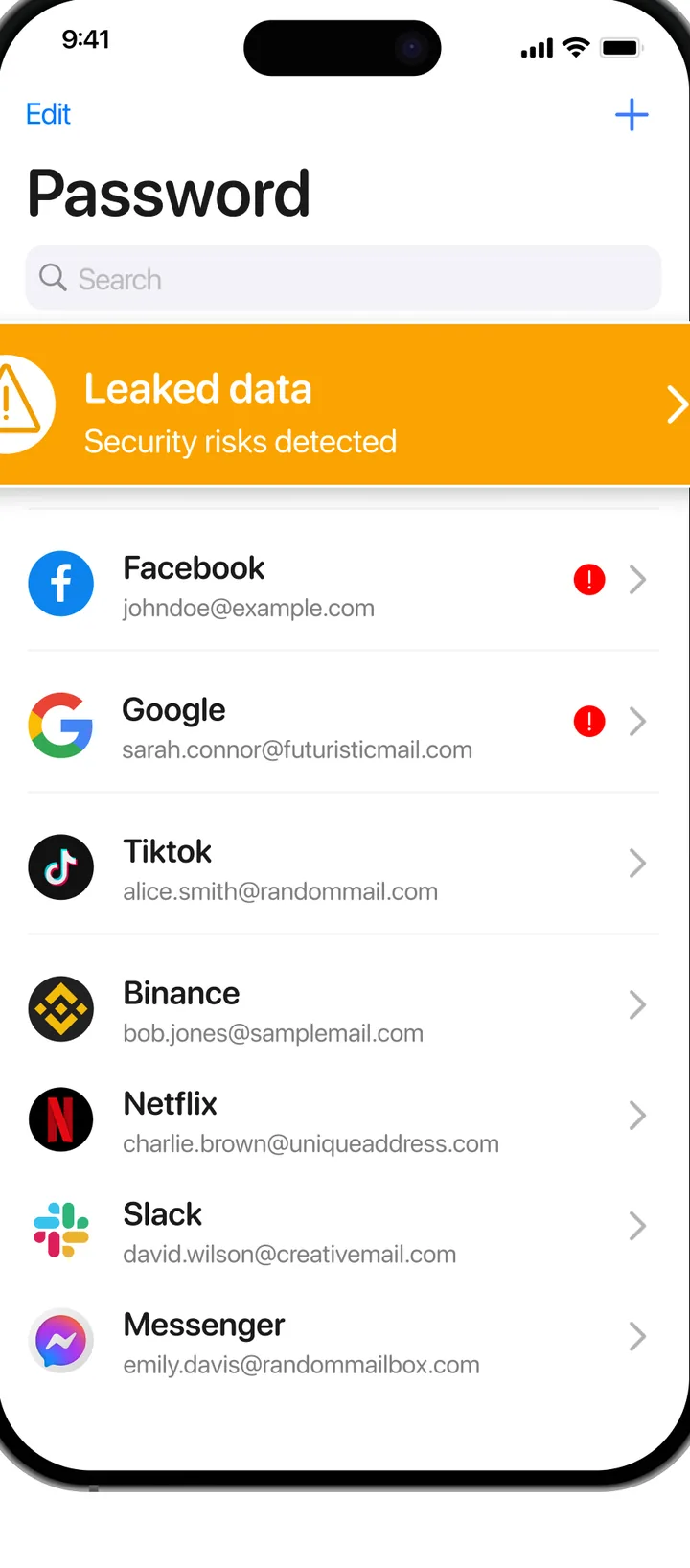 Password list with a leaked data warning